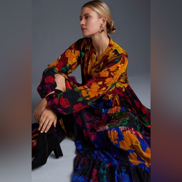 Anthropologie Siddhartha Bansal Button Front Floral Dress Size XL - Picture 3 of 11